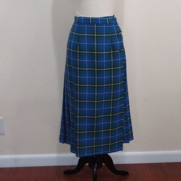 Nova Scotia by Bonda Tartan Skirt Kilt Pleated Front Plaid Blue, Size 14 - Picture 3 of 10